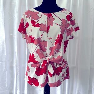 Ann Taylor White/Red Floral Blouse